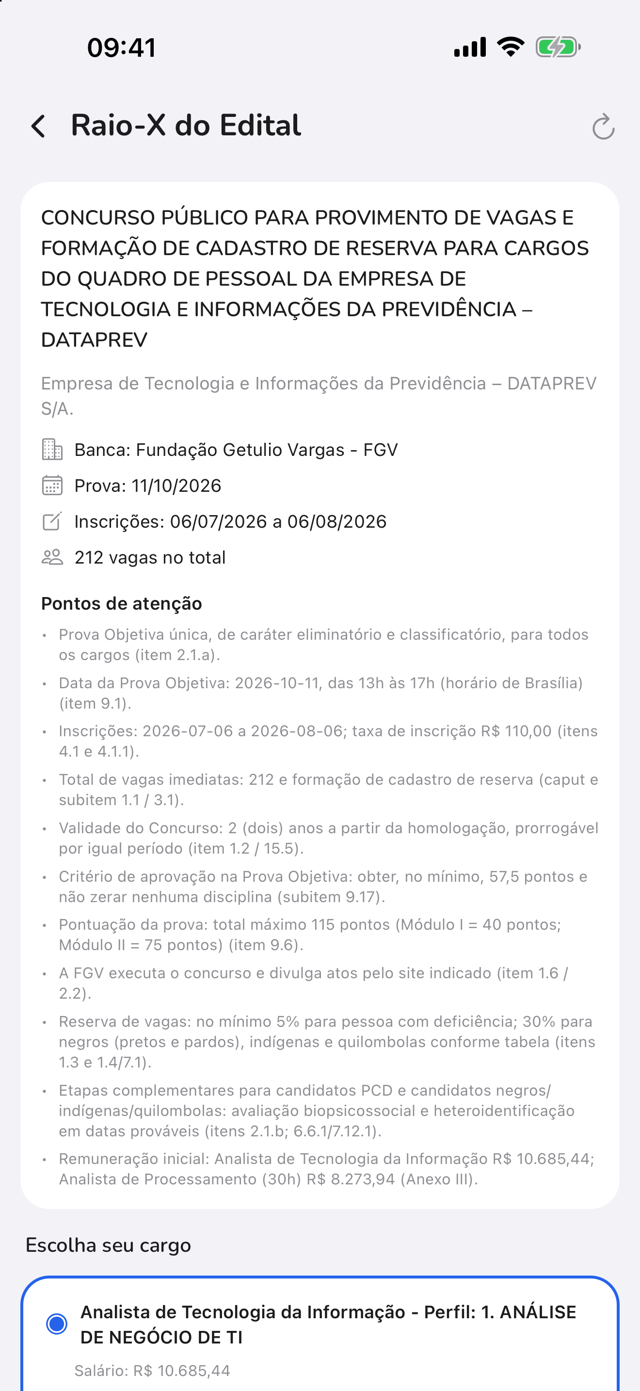 Raio-X do edital da Dataprev: banca FGV, prova em 11/10/2026, inscrições de 06/07 a 06/08/2026, 212 vagas e a lista de pontos de atenção.